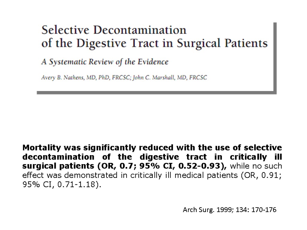 Mortality was significantly reduced with the use of selective decontamination of the digestive tract